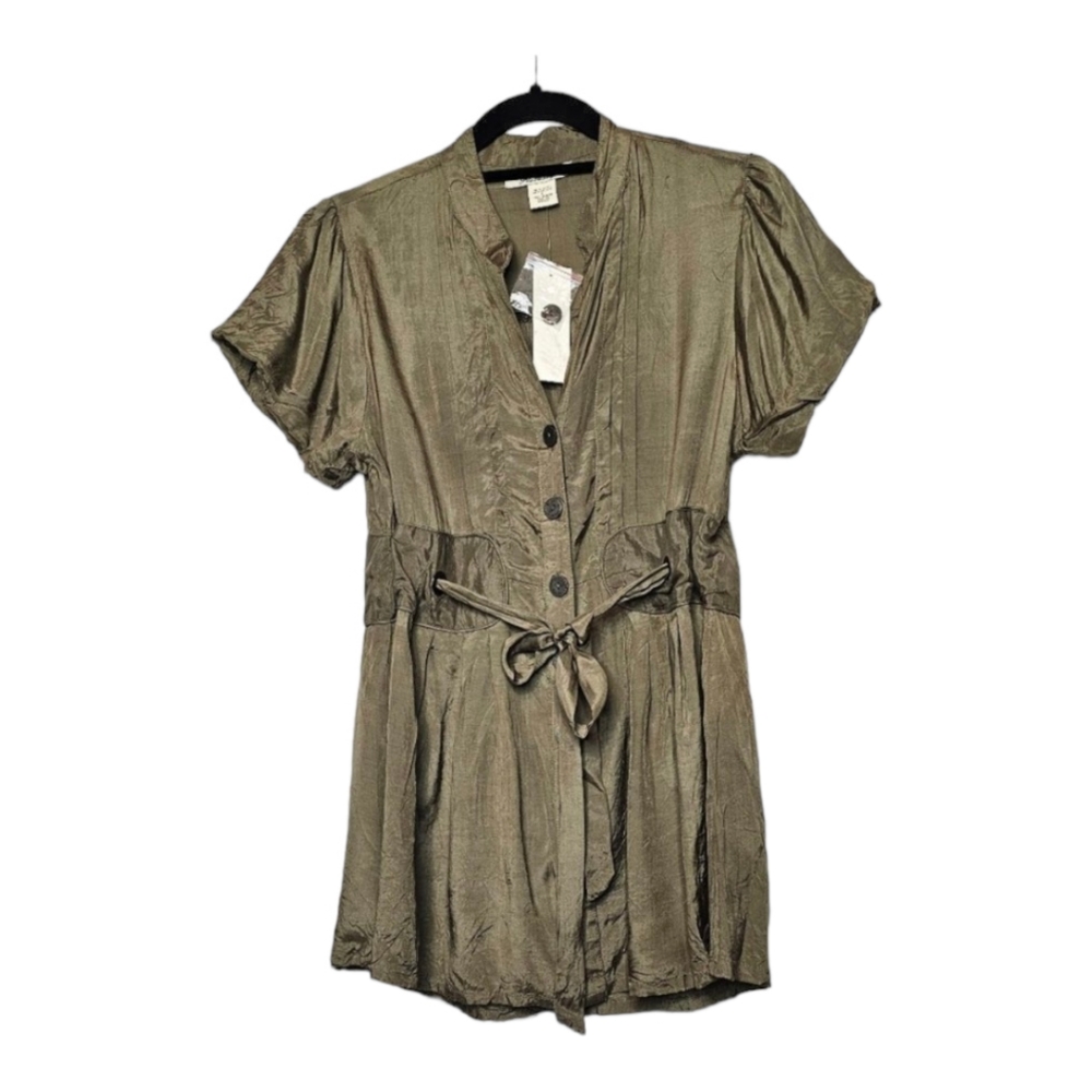 Flutterbye Women's Olive Green Button Up Tie Waist Top